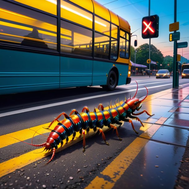 Pic of a jumping of a centipede on the bus stop