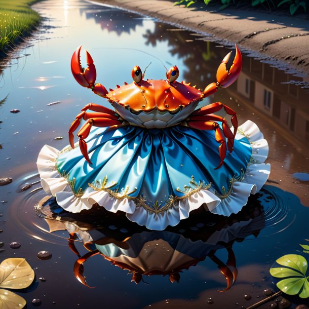 Illustration of a crab in a dress in the puddle