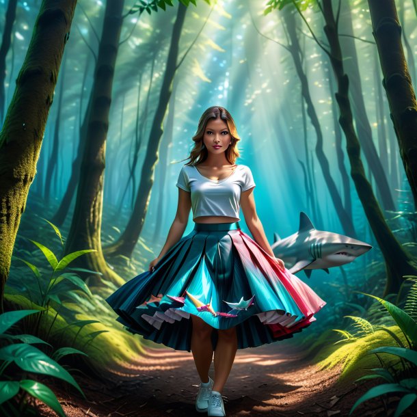 Picture of a shark in a skirt in the forest