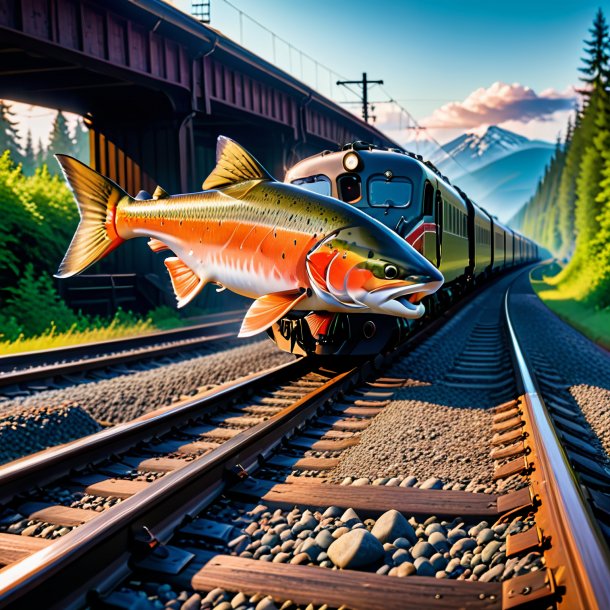 Photo of a playing of a salmon on the railway tracks