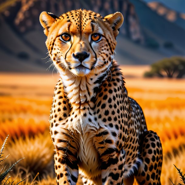 Pic of a cheetah in a orange belt