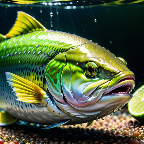 Imagem de um salmão chorando de limão