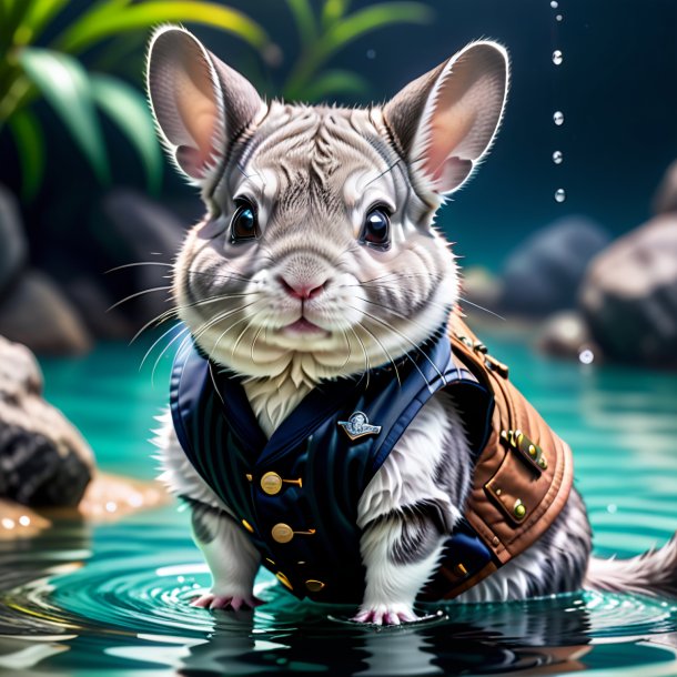 Pic of a chinchillas in a vest in the water