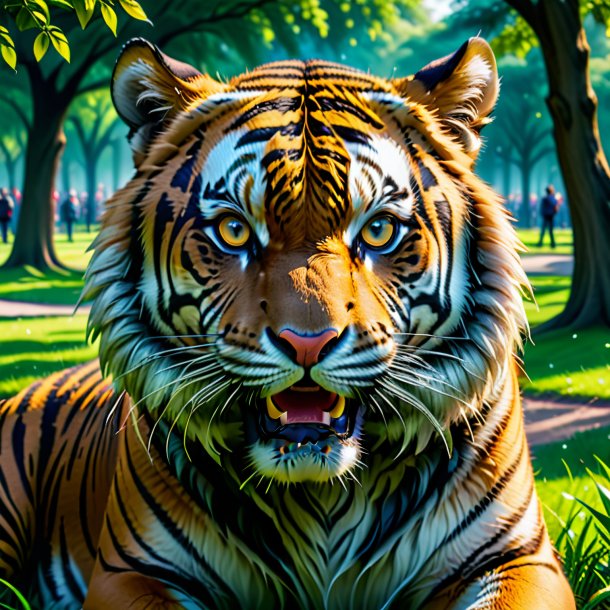 Image of a crying of a tiger in the park