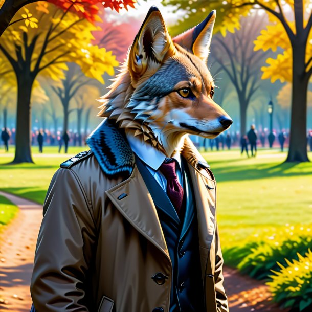 Drawing of a jackal in a coat in the park