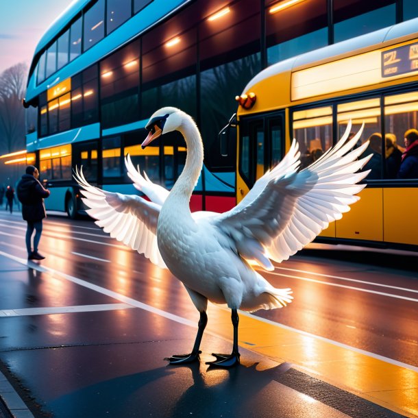 Imagem de uma dança de um cisne no ponto de ônibus