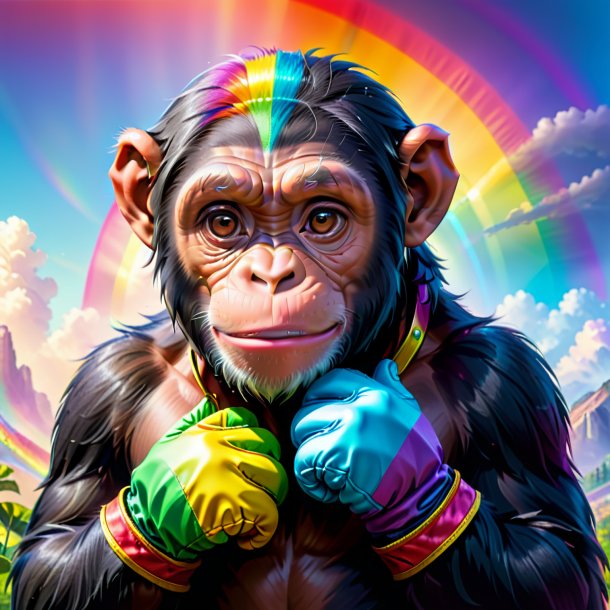 Photo of a chimpanzee in a gloves on the rainbow