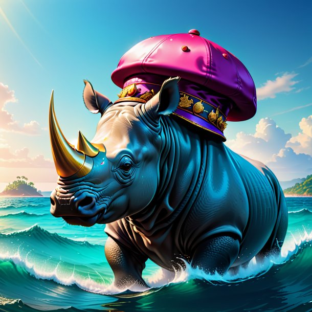 Illustration of a rhinoceros in a cap in the sea