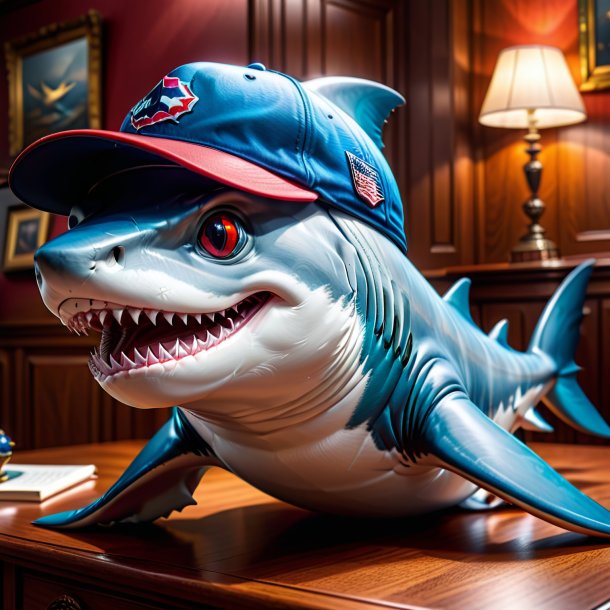 Dessin d'un requin dans une casquette dans la maison