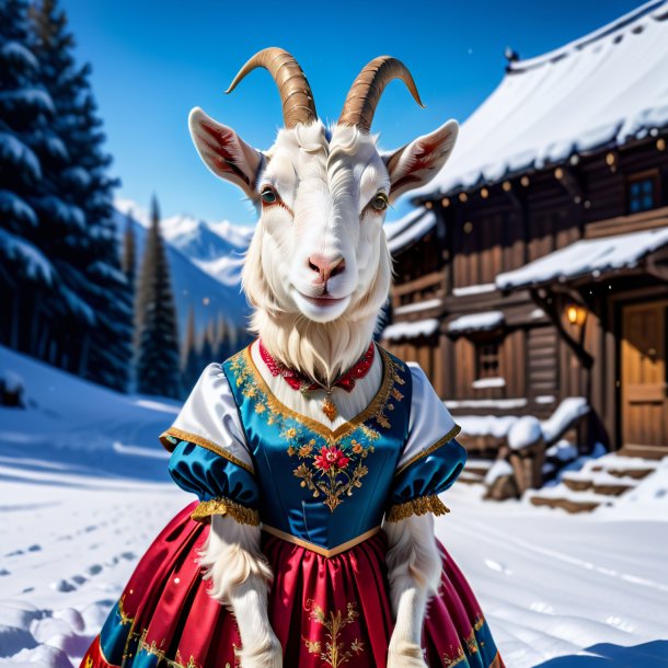 Imagen de una cabra en un vestido en la nieve