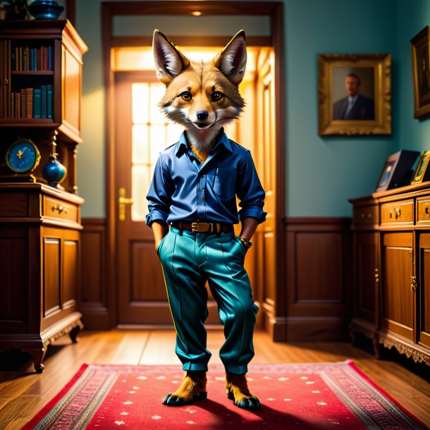 Picture of a jackal in a trousers in the house