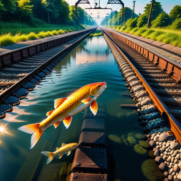 Picture of a swimming of a carp on the railway tracks