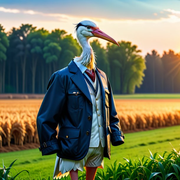 Photo of a stork in a jacket on the field