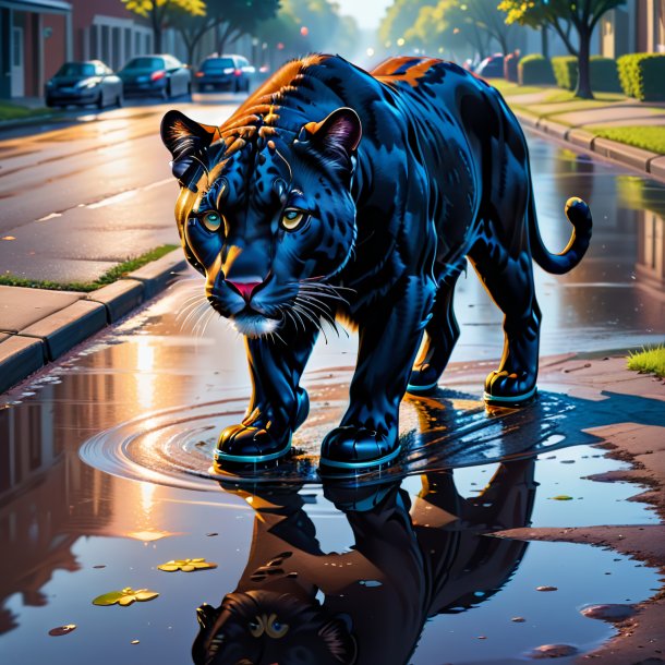 Drawing of a panther in a shoes in the puddle