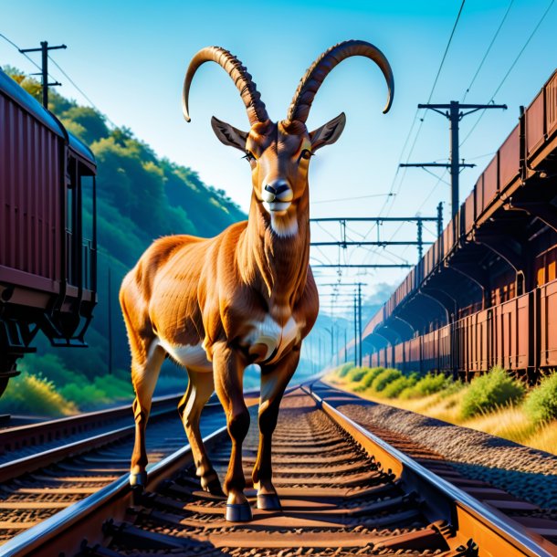 Illustration of a ibex in a belt on the railway tracks