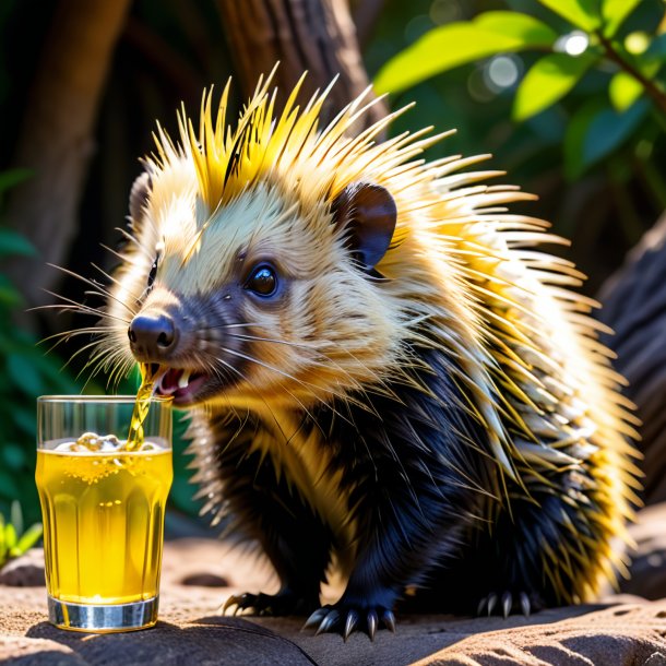 Pic of a yellow drinking porcupine