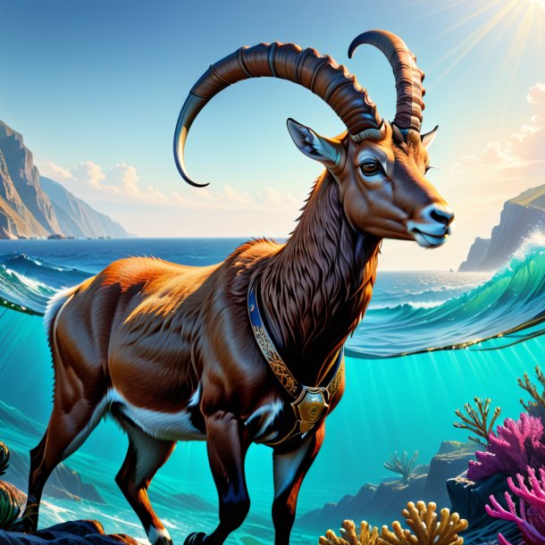 Drawing of a ibex in a belt in the sea