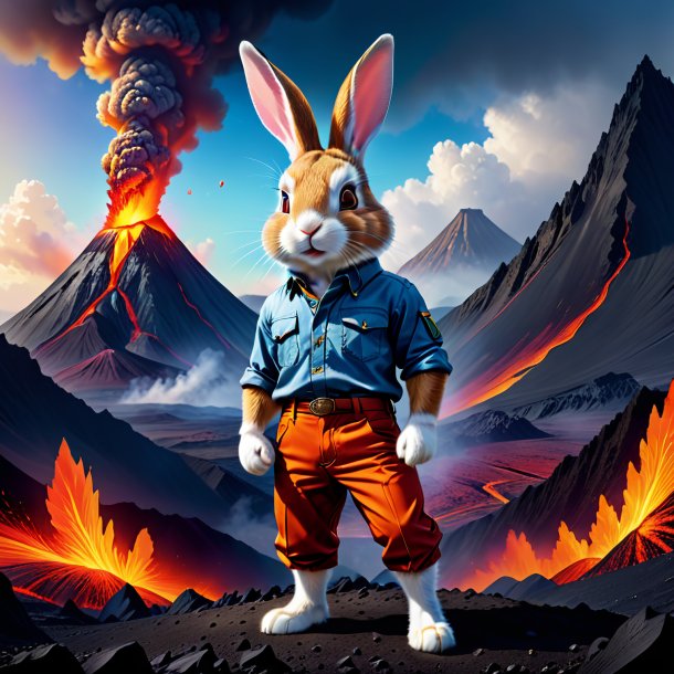 Illustration of a rabbit in a trousers in the volcano