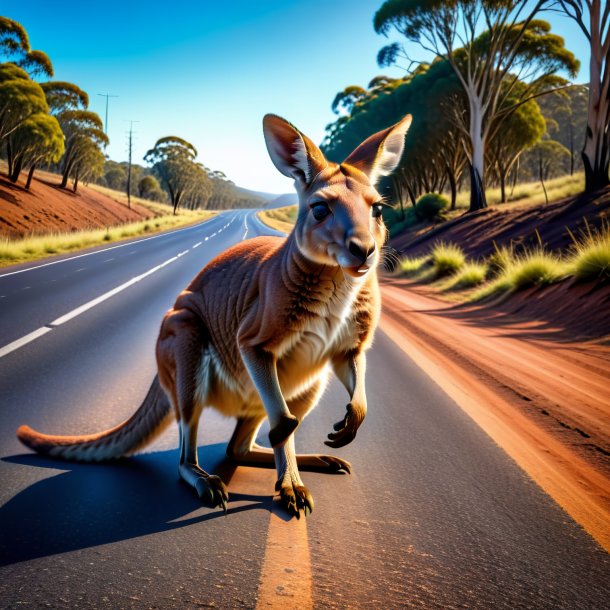 Picture of a playing of a kangaroo on the road