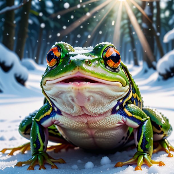 Picture of a angry of a frog in the snow