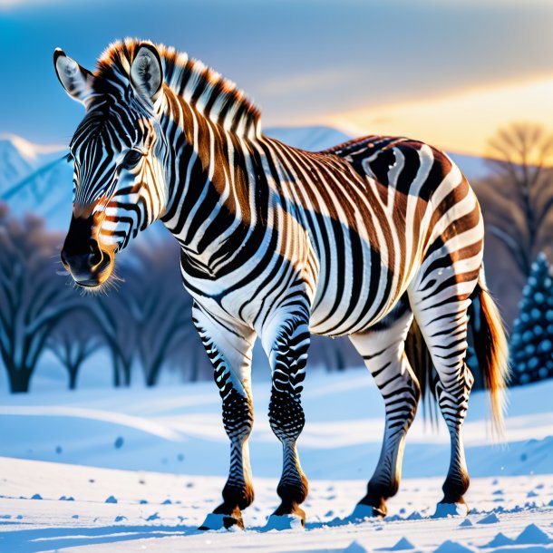 Image of a zebra in a trousers in the snow