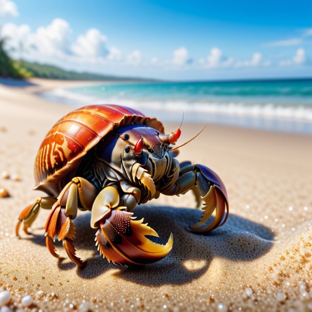 Picture of a waiting of a hermit crab on the beach