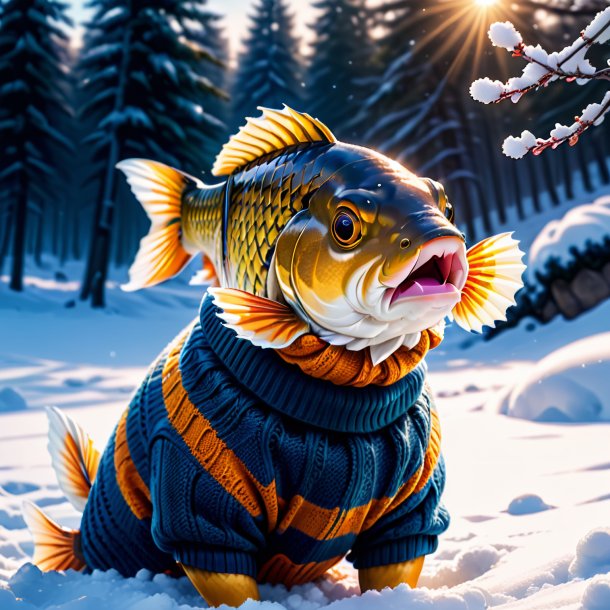 Pic of a carp in a sweater in the snow