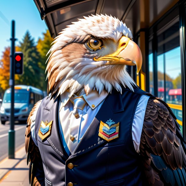 Pic of a eagle in a vest on the bus stop