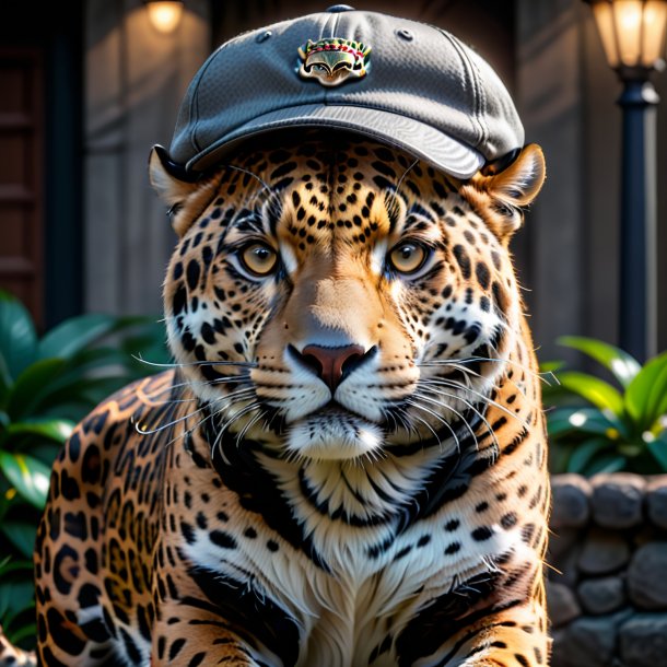 Image of a jaguar in a gray cap