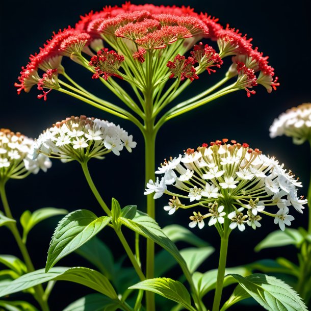 "depiction of a white valerian, red"