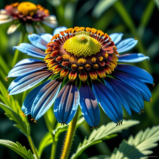 "drawing of a blue helenium, smooth"