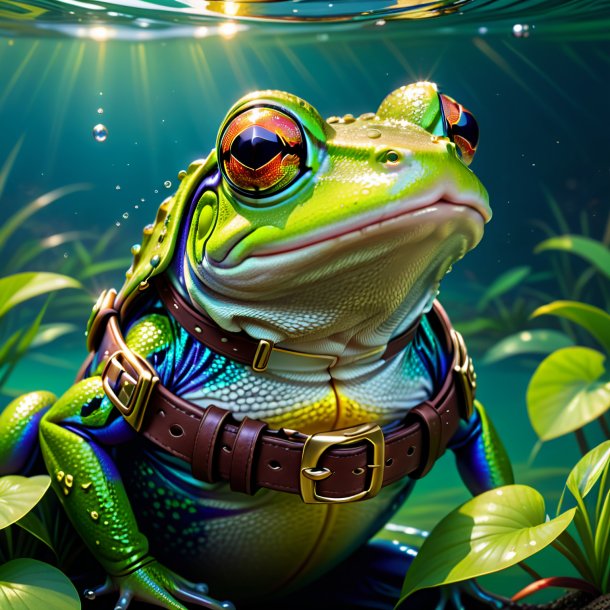 Drawing of a frog in a belt in the water