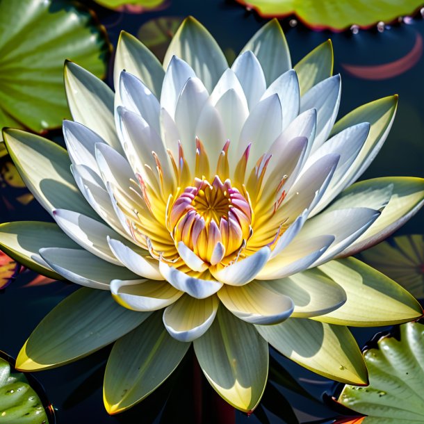 "pic of a gray water lily, white"