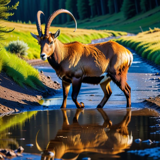 Picture of a waiting of a ibex in the puddle