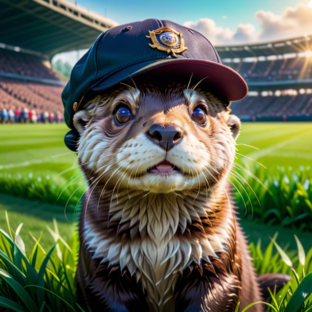 Image d'une loutre dans une casquette sur le terrain