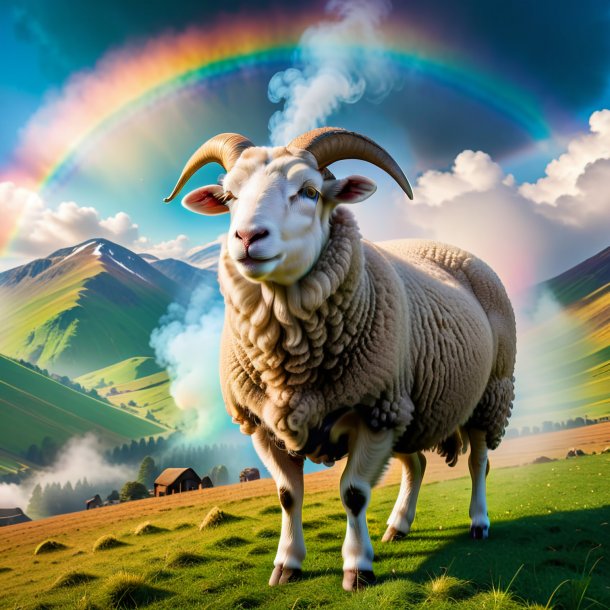 Image of a smoking of a sheep on the rainbow