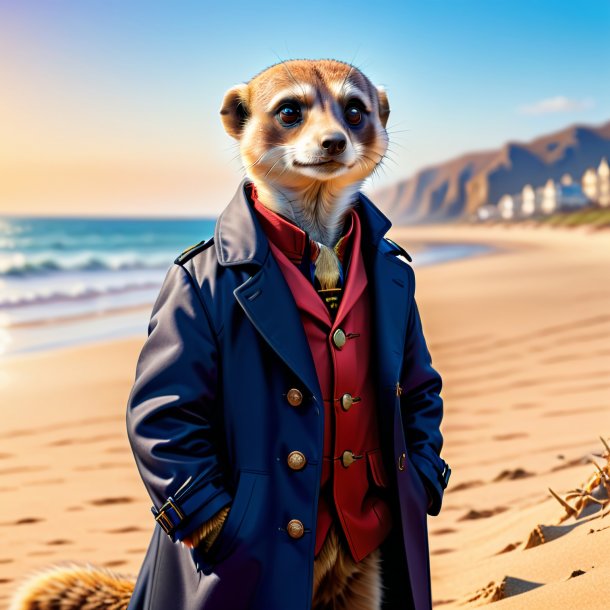 Desenho de um meerkat em um casaco na praia