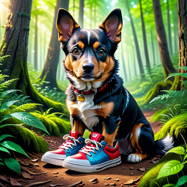 Foto de un perro en un zapato en el bosque