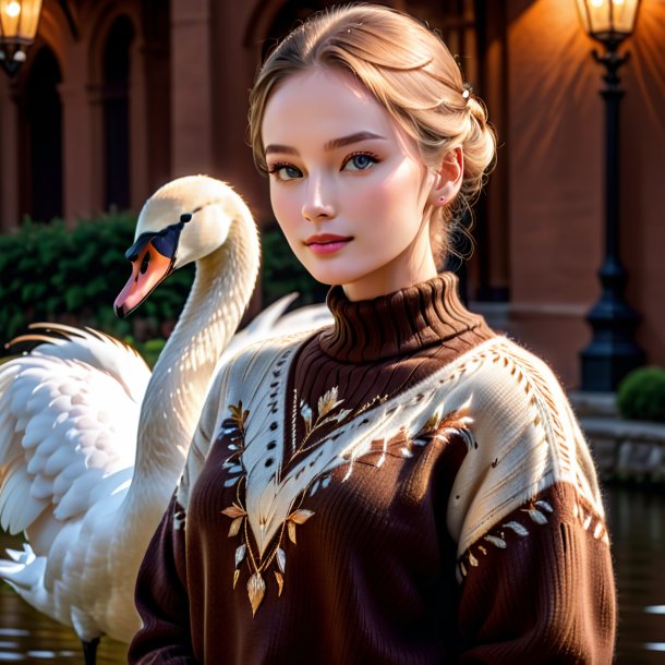 Pic of a swan in a brown sweater