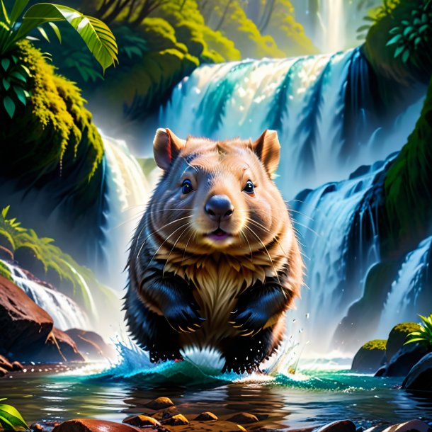 Image of a wombat in a shoes in the waterfall