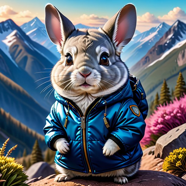 Illustration of a chinchillas in a jacket in the mountains