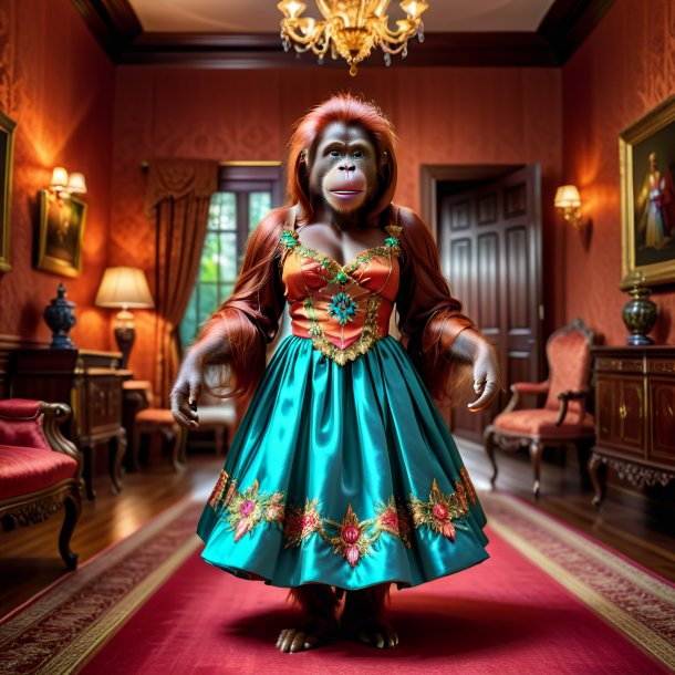 Photo of a orangutan in a dress in the house