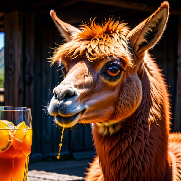 Image of a orange drinking llama