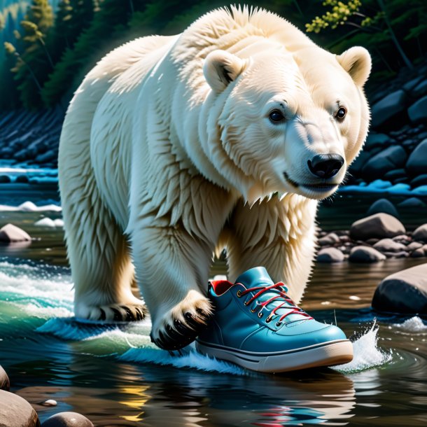 Foto de un oso polar en un zapato en el río