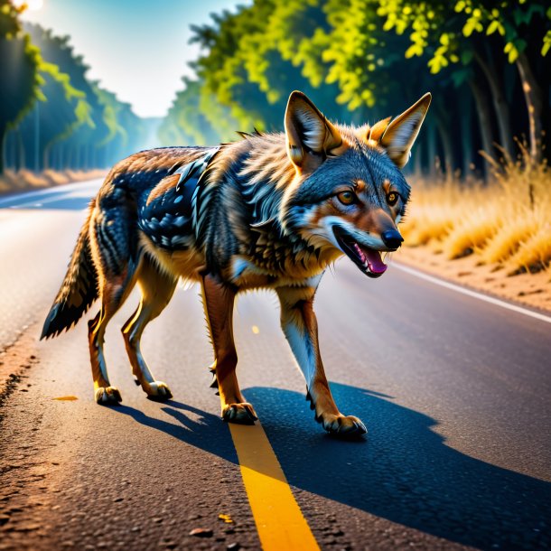 Pic of a eating of a jackal on the road