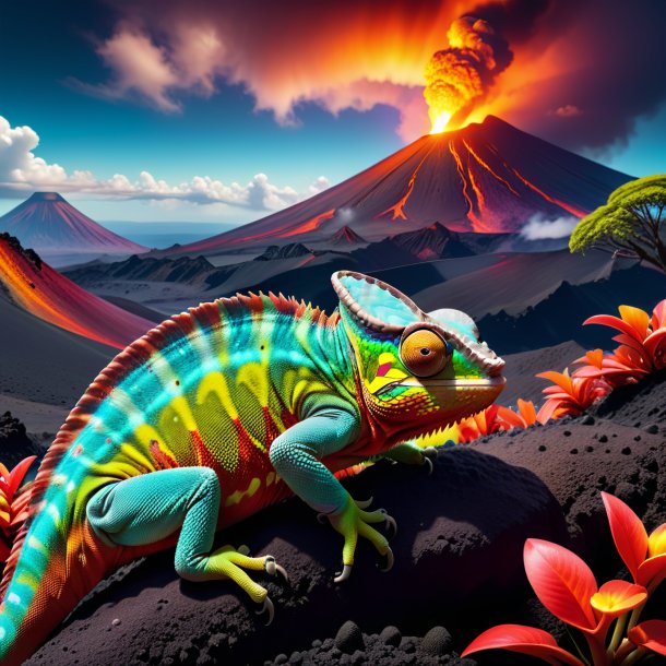 Picture of a sleeping of a chameleon in the volcano