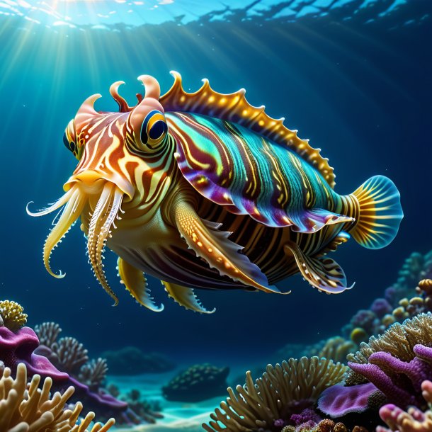 Illustration of a cuttlefish in a belt in the sea