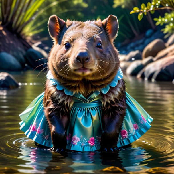 Foto de un wombat en una falda en el agua