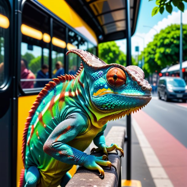 De um comer de um camaleão no ponto de ônibus