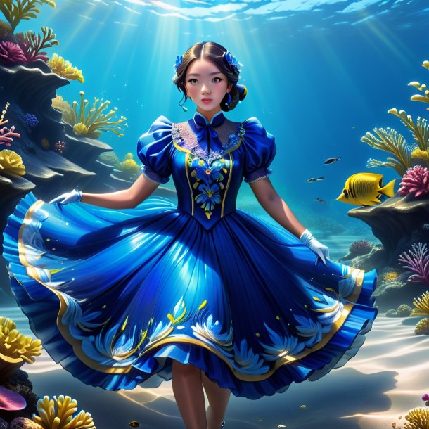 Ilustración de un tang azul en un vestido en el agua